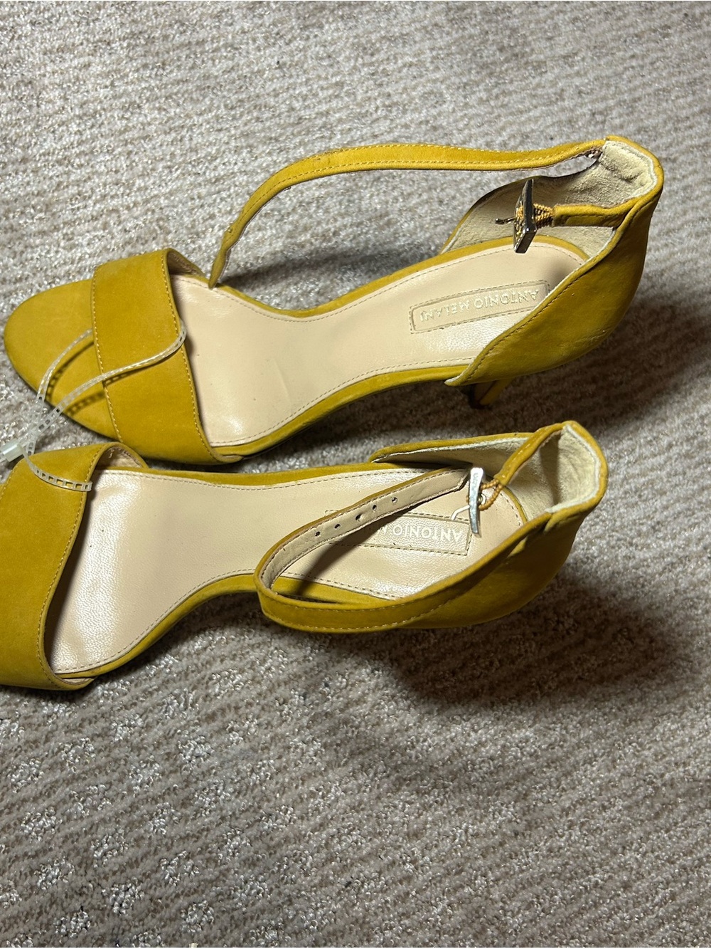 ANTONIO MELANI Mustard Yellow Suede Ankle-Strap Heels